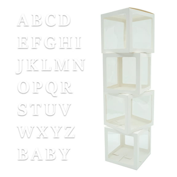 Lieonvis Balloon Boxes Baby Shower Decorations Boxes 1st Birthday Decorations Boxes 4Pcs Transparent Letter Balloon Boxes Including Letter A-Z and BABY for Boys Girls Birthday Party DIY Name Combinati
