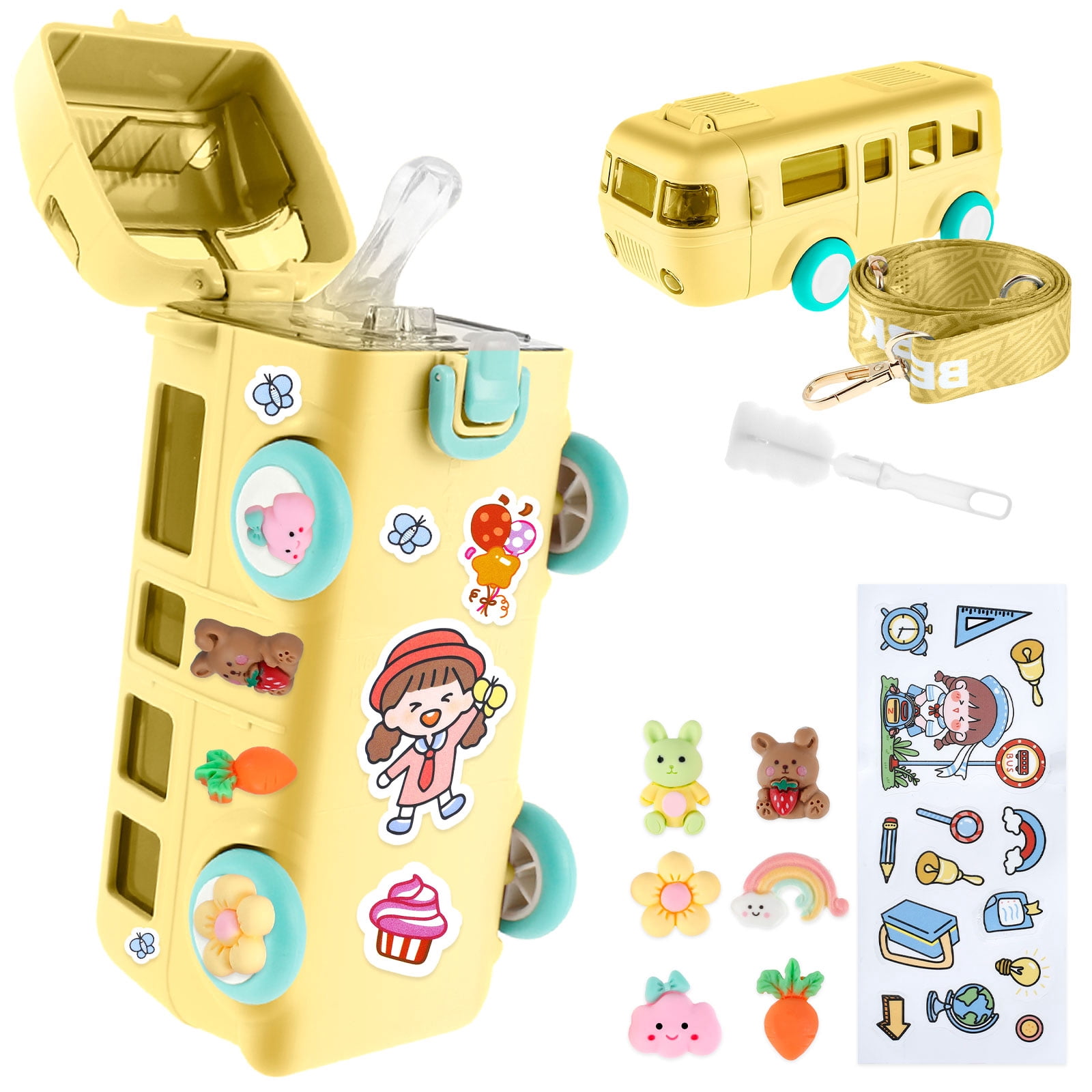 Imported Kids Bus Shape Sipper Bottle – Cute Cartoon Water Bottle with Straw