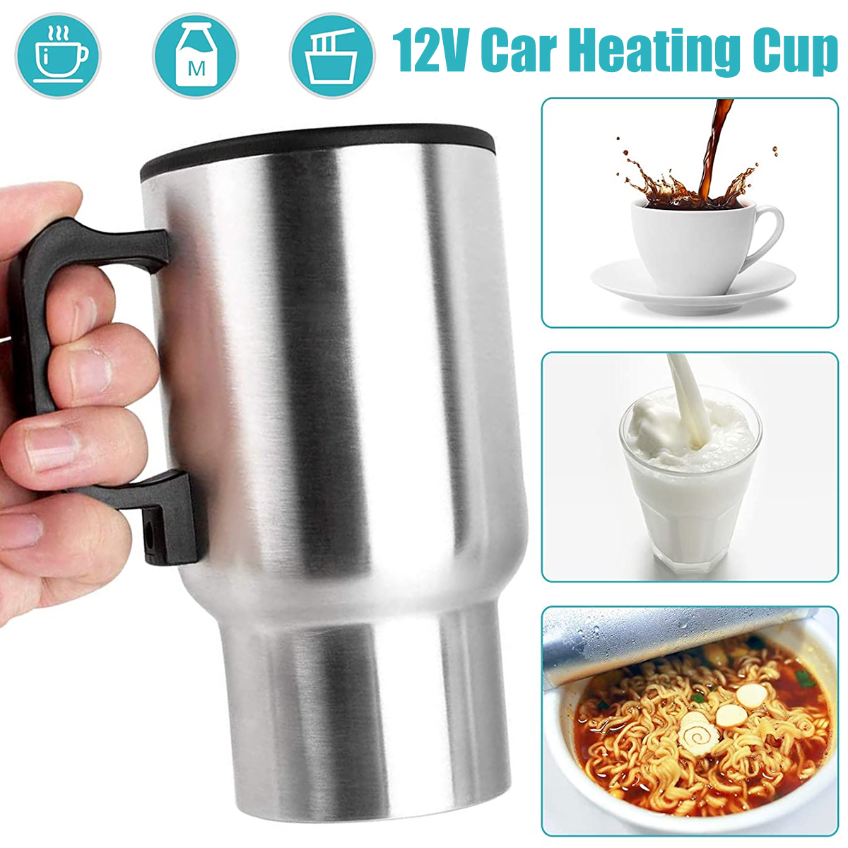 Lieonvis Car Heating Cup,500ml Stainless Steel Travel Heating Cup,12V