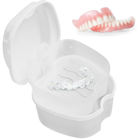Lieonvis Denture Case,Denture Cup with Strainer,Complete Clean Care for Dentures,Denture Bath Box False Teeth Storage Box with Basket Net Container Holder