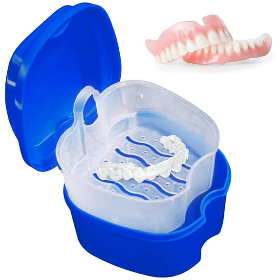 Lieonvis Denture Case,Denture Cup with Strainer,Complete Clean Care for Dentures,Denture Bath Box False Teeth Storage Box with Basket Net Container Holder