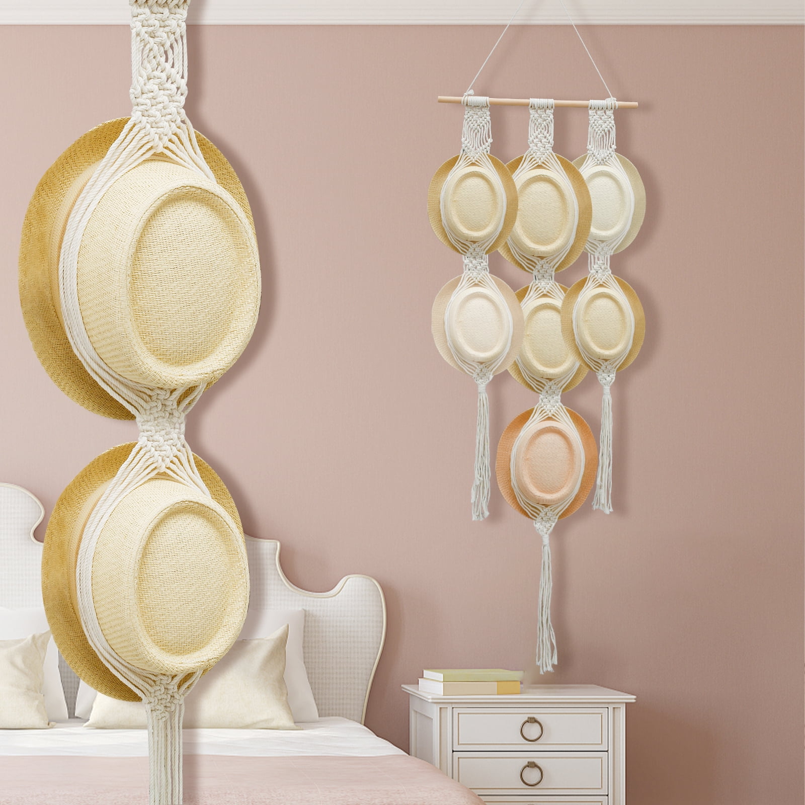 Hat Rack Clips Lieonvis Hat Organizer Rack for Wall 10 Clips Macrame Display Hat ...