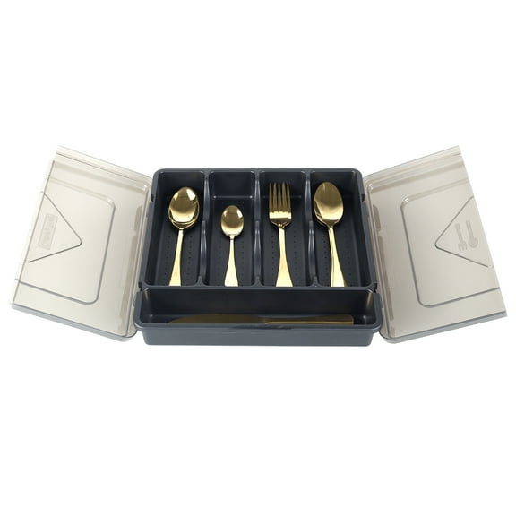 Lieonvis Plastic Cutlery Tray for Kitchen Drawers Portable Cutlery Holder with Transparent Lid Sealed Dustproof Cutlery Organiser Trays Flatware Storage Box for Campervan Picnic Caravan