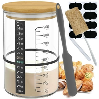 Lekue Sourdough Starter Set with 2 Jars and Silicone Spatula, Brown