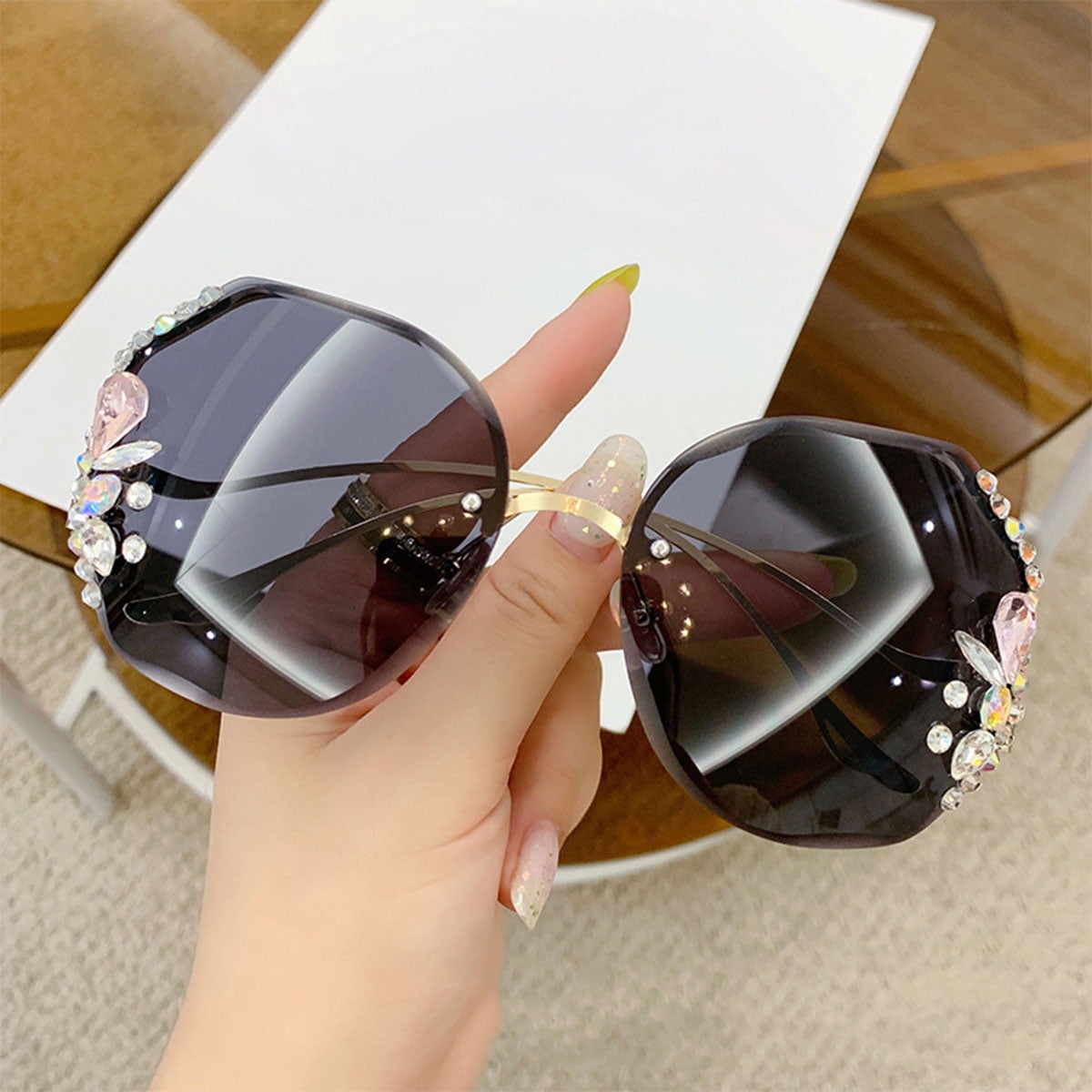 Lieonvis Rimless Diamond Sunglasses Women Shades UV400 Protection