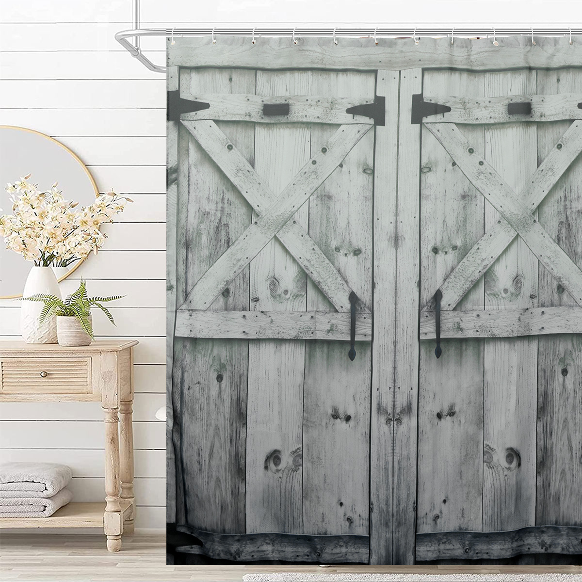 Rustic Daisy Shower Curtains, Blue Brown Floral Farmhouse Shower