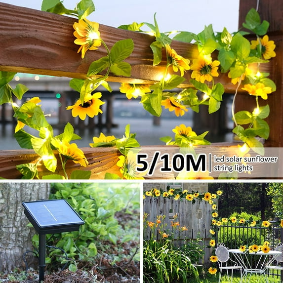 Lieonvis Solar Powered Sunflower Garland String Lights,Waterproof 16/32Ft 50/100 LED Fairy Lights,8 Modes IP65 Waterproof,for Decorations Garden Patio Fence Yard Outdoor