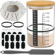 Lieonvis Sourdough Starter Kit Jar - Easy Fermentation 900 ml Glass Jars with Date Marked Feeding Band,Scraper,Thermometer and Cloth Cover Nature Sour dough Bread Baking Tools