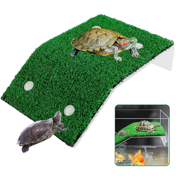 Lieonvis Turtle Basking Platform with Simulation Turf Turtle Resting Terrace with Simulation Cup Turtle Floating Dock Enhance Fitness Tortoise Ramp Ladder for Aquarium Fish Tank
