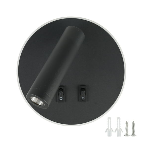 Lieonvis Wall Light LED Bedside Light Indoor Reading Lamp 3000K Modern Spotlight Double Control Eye Protection Night Lamp Rotatable Wall-mounted Light for Hallway Stairs Hotels Black (Circular/Square)