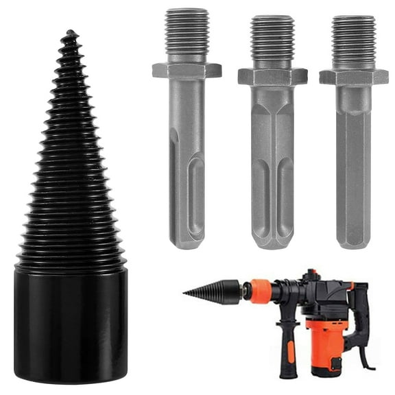 Lieonvis Wood Splitting Drill Bit High Carbon Steel Firewood Log Splitter Drill Bit Wood Punch Cone Driver Drill Bit Woodworking Tool with Round/Hex/Square Shank for Electric Drill Power Tool