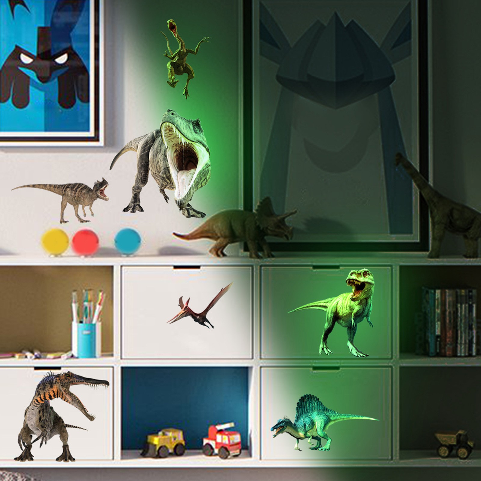 Lierteer 1 Sheet Dinosaur Wall Decals Glow in The Dark Stickers PVC Dinosaur Decor