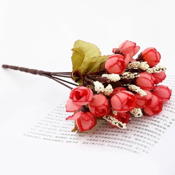 Lierteer 15 Heads Small Bud Artificial Rose Bract Silk DIY Wed Home Christmas Photo Prop