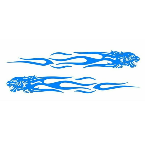 Lierteer 2Pcs Flame Totem Car Motorcycle Creative Decals Stickers Reflective Blue