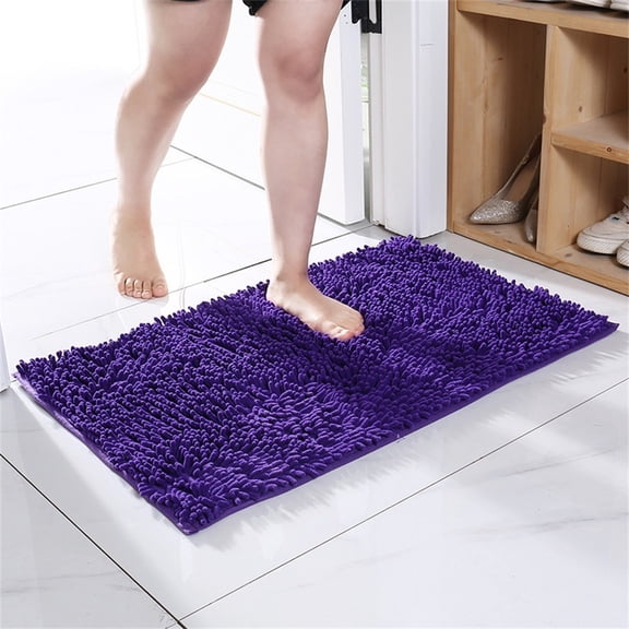 Lierteer 40x60cm Non Slip Absorbent Bath Mat Shower Rugs Rectangle Chenille Carpet Blue Purple