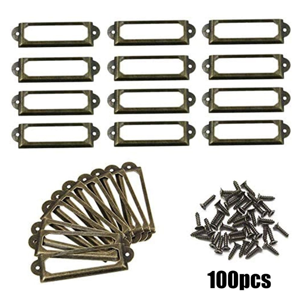 50/100pc Antique Brass Iron Drawer Label Pull Frame Handle Card