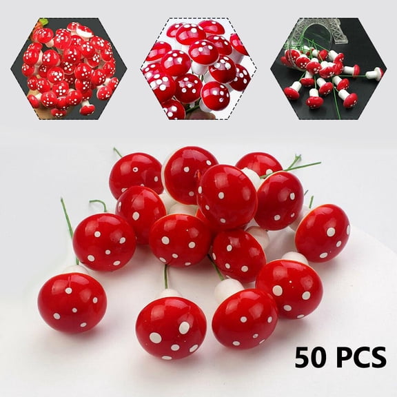 Lierteer 50X 2cm Mini Toadstool Mushroom Fairy Garden Ornament DIY Foam Crafts Xmas Decor