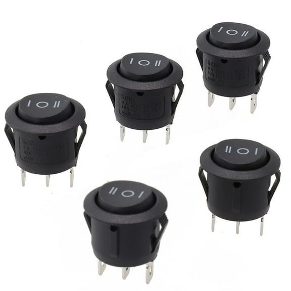 Lierteer 5PCS On/Off/On Black Round Rocker Switch Car Automotive 20mm SPDT 2 Way Dash
