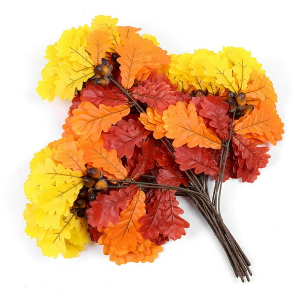 Lierteer Artificial Oak Leaves Garland 65cm Long 56cm Wide Plastic Plant Wall Decoration for Indoor Outdoor Home Decor 24 Leaves per Branch Yellow Red