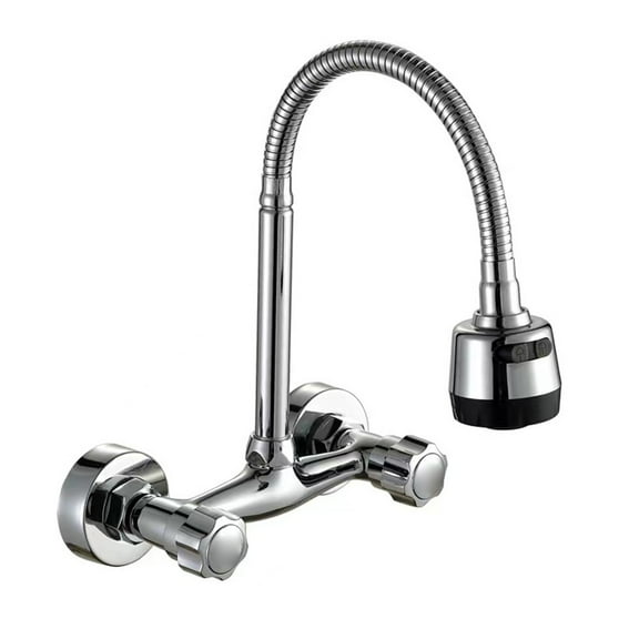 Lierteer Dual Handle Kitchen Faucet Wall-Mounted Two-Handle Sink Mixer 360 Rotatable