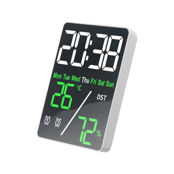 Lierteer Large Digital Wall Clock Temperature Date Week Display Memory Table Clock Wall-Mounted Multifunctional Electronic Led Clocks Green+White