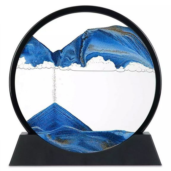Lierteer Moving Sand Art Picture 7" Round Glass 3D Hourglass For Deep Sea Sandscape Decor Blue