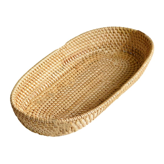 Lierteer Rattan basket wooden woven basket fruit plate table desktop storage basket Large
