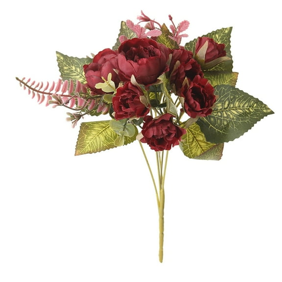 Lierteer Simulation Rose White Silk Bouquet Peony Artificial Flower Bud Wedding Brides Home Decoration Artificial Flower Burgundy