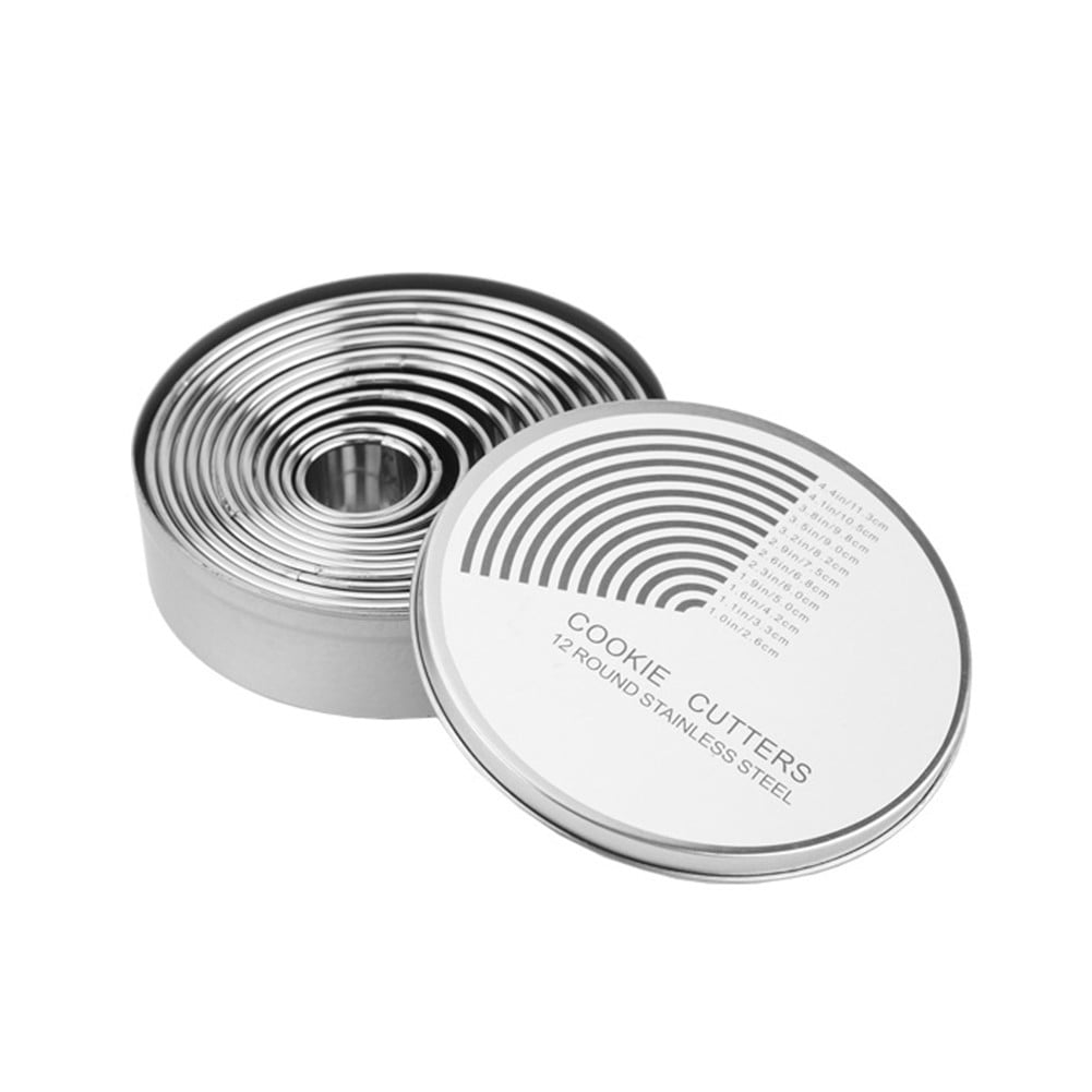 Lierteer Stainless Steel Round Cookie Cutters 12 Piece Set for Dough ...