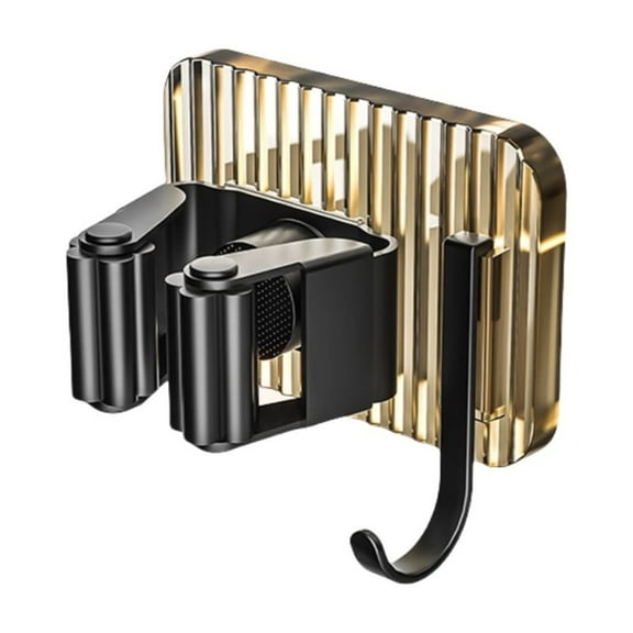 Lierteer Wall-Mounted Mop Clip Broom Holder with Hook for Home Bathroom Closet Organizer Champagne Single
