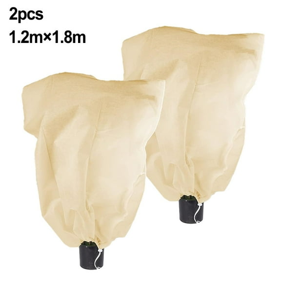 Lierteer Winter Fleece Plant Cover XXL 2-Pack Drawstring Frost Protection for Large Palm Trees Garden Outdoor Plants 1.4m*2m Beige 1.2m*1.8m