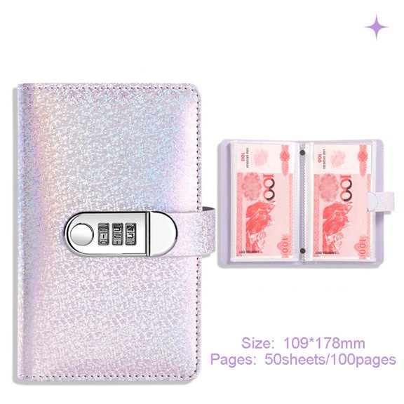 Lierteer With Password Lock Saving Money Notebook PU Leather Budget Saving Book Purple