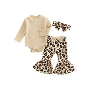 L&IESERRAM Lieserram 3Pcs Baby Girl Spring Clothes Outfits, 3 6 12 18 Months Romper + Pants + Headband Set