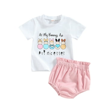 Lieserram Baby Girls Summer Clothes Set, 6 12 18 24 Months 2T 3T Outfit Letters Rabbit Print T-shirt with Elastic Waist Shorts