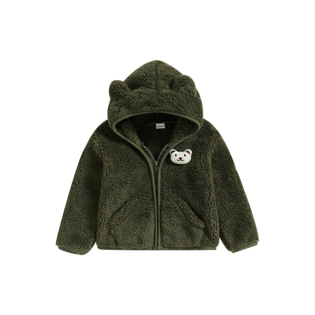 Lieserram Baby Toddler Girl Boy Winter Fuzzy Coat, 6 9 12 18 24 Months 3D Bear Hooded Jacket Zipper Closure Fleece Outerwear