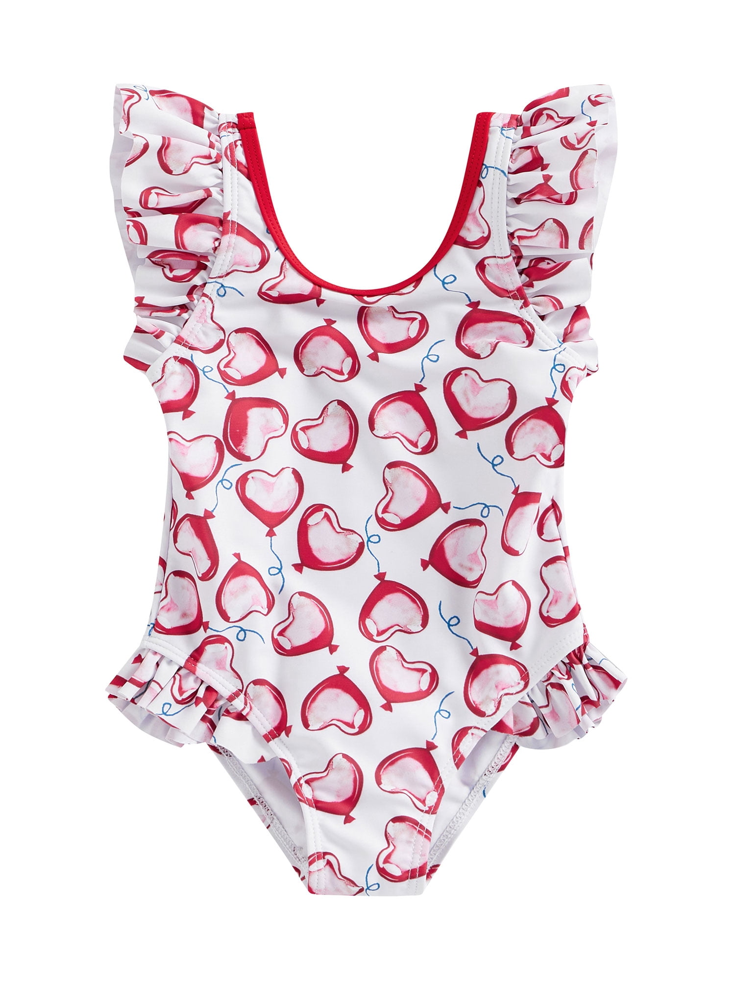 Lieserram Kids Girl Swimsuits 18 24 Months 2T 3T 4T 5T 6t Heart Balloon Print Ruffles Flying