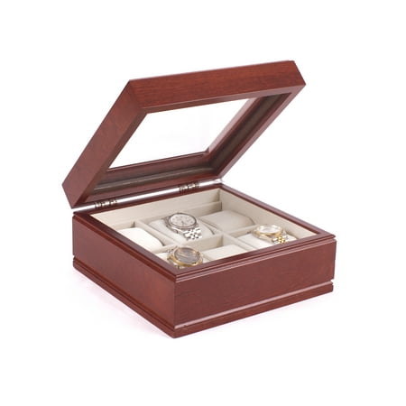 The Lieutenant; SIX Watch, Glass Top Storage Chest featuring 6 Soft-Suede "watch pillows", W06-C