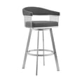 thumbnail image 1 of Lif 29 Inch Swivel Barstool Chair, Slatted Arms, Steel, Gray Faux Leather - Saltoro Sherpi, 1 of 5