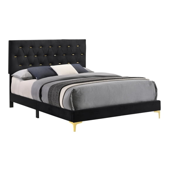 Lif Platform California King Size Bed Tufted Headboard Gold Black Velvet
