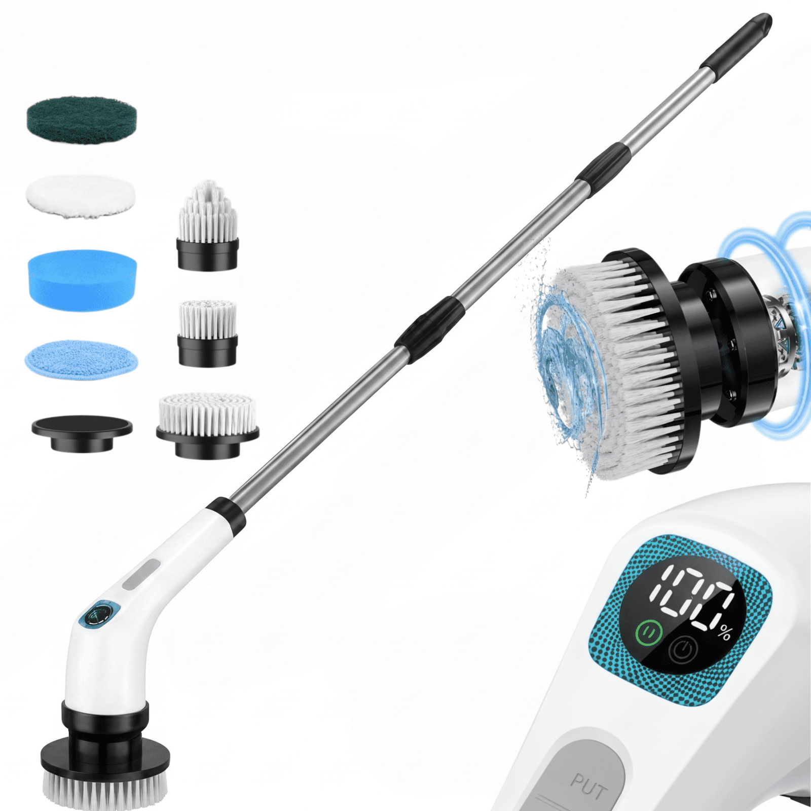 SENDFU LifEasy 7-in-1 Electric Spin Scrubber, Cordless Power Cleaning Brush with 10-Level Digital Display & Telescopic Extension Pole for Tub Tile Floor