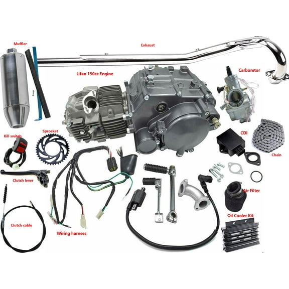 Lifan 150cc Engine Motor Big Valve Manual Clutch & Exhaust for Dirt Pit Bike Mini Trail CT70 CT90 CT110 Z50 ATC70 CRF110 SL90 XR50 CRF50 XR70 SSR 110 Apollo RFZ 125cc Racing Engine 160CC