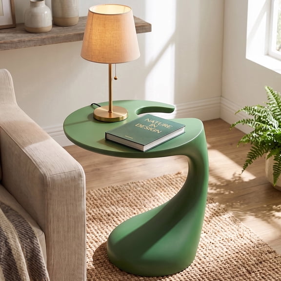 Lifarythm C-Shape End Table, Sofa Bedside Table Plastic Waterproof Coffee Drink Table for Living Room Bedroom No Assembly, Green