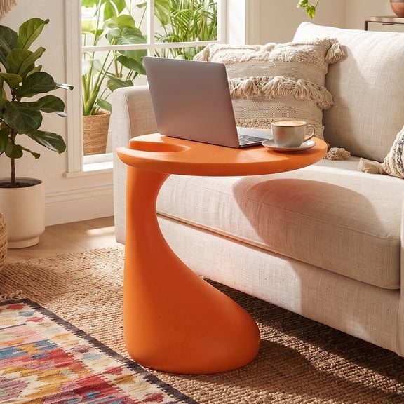Lifarythm C-Shape End Table, Sofa Bedside Table Plastic Waterproof Coffee Drink Table for Living Room Bedroom No Assembly, Orange
