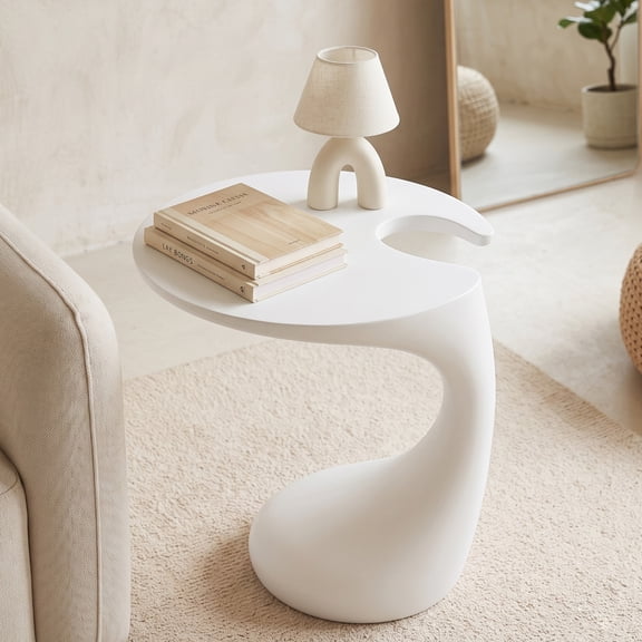 Lifarythm C-Shape End Table, Sofa Bedside Table Plastic Waterproof Coffee Drink Table for Living Room Bedroom No Assembly, White