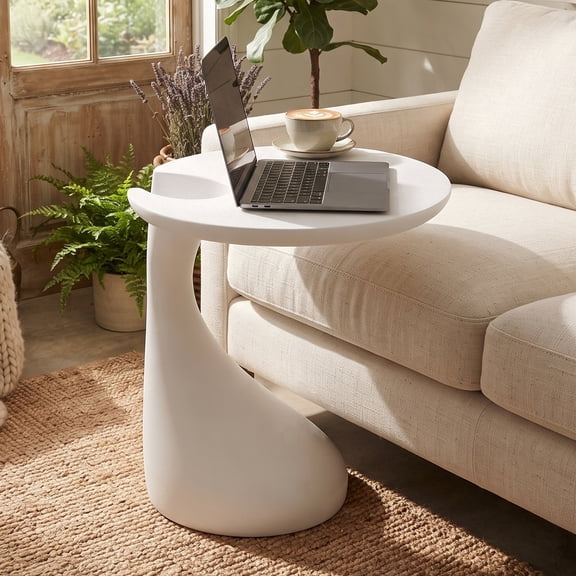 Lifarythm C-Shape End Table, Sofa Bedside Table Plastic Waterproof Coffee Drink Table for Living Room Bedroom No Assembly, White