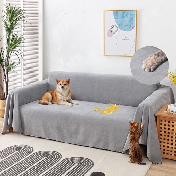 Lifarythm Sofa Cover Slipcover, Couch Cover Protector Durable Furniture Cover for Pets Dogs Cats Home Decor (71"x134", Gray)