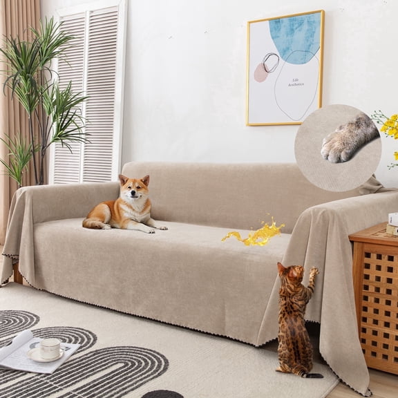 Lifarythm Sofa Cover Slipcover, Couch Cover Protector Durable Furniture Cover for Pets Dogs Cats Home Decor (71"x134", Khaki)