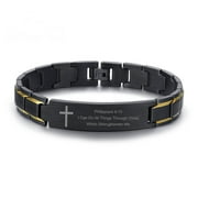 Lifashion Black Stainless Steel Bible Verse Bracelet, Christian Inscription Jewelry, 8.5
