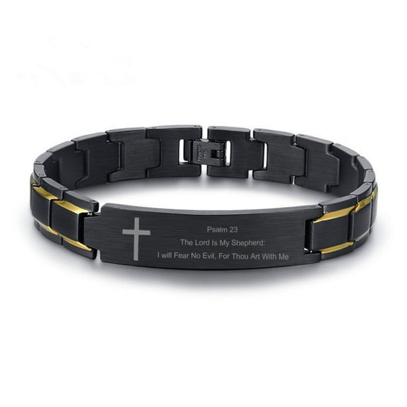 Lifashion Black Stainless Steel Bible Verse Bracelet with Engraving Tool, 85"