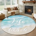 thumbnail image 1 of Life Is BETTER at The Beach Round Living Room Rugs 8 ft, Gradient Teal Green Ocean Beige Beach Washable Large Area Rug with Non-Slip Sturdy Edge Binding Round Carpet for Dining Room Kitchen Office, 1 of 9